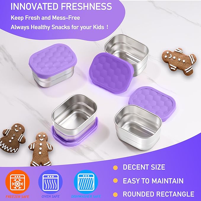 HaWare Stainless Steel Snack Containers for Toddlers and Kids, 8 oz Leak Proof Food Storage Containers with Silicone Lids, Stackable & Reusable Small Metal Lunch Box for Daycare and School- 3 Packs