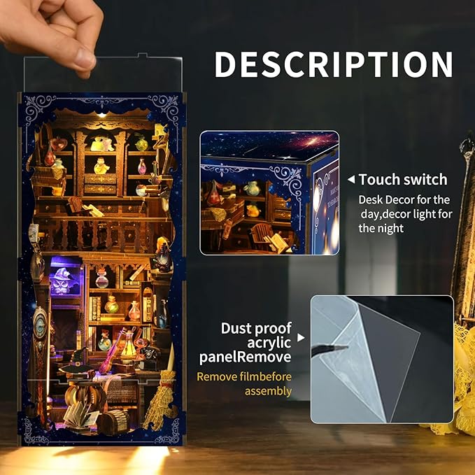 Book Nook Kit, DIY Miniature House Kit, Mini House Building Kit, Miniature Dollhouse Kit for Adults and Teens, 3D Wooden Puzzles with LED Light, Bookshelf Craft Kit (Magic Potion House)