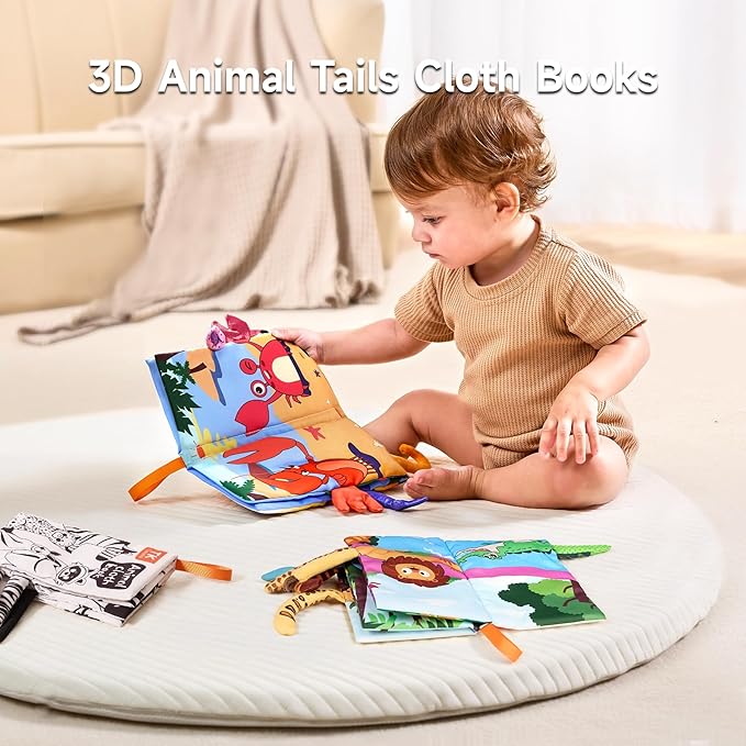 TUMAMA TK 3PCS Baby Books 0-6 Months, Soft Cloth Books for Babies Infants Toddler, Touch and Feel Crinkle Cloth Books 6 to 12 Months, Early Development Interactive Toys Gifts for Boys Girls