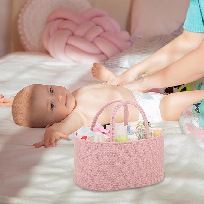 COMSE Baby Diaper Caddy Organizer, Car Caddy, Diaper Change Organizer, Gift Baskets Empty, Portable Tote Bag with Divider, Baby Shower Gifts Newborn Essentials Registry Must Have, Dusty Pink