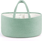 Maliton Diaper Caddy Organizer for Baby, Portable Diaper Storage Organizer for Changing Table and Car, Cotton Rope Nursery Storage Bin Basket for Baby Shower, Newborn Essentials Must Haves - Green