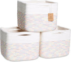 NaturalCozy Storage Cubes 9”x9”x7”Cotton Rope Woven Baskets for Organizing 3-Pack | 9 Inch Cube Storage Bin | Small Basket for Shelf Nursery, Pantry, Decorative Plant, Bathroom Closet, Toy Gift