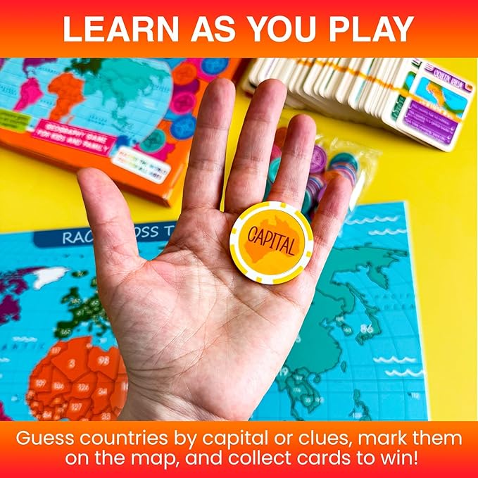 QUOKKA Board Games for Kids 8-12 - Family Games for Kids and Adults - Journey Across The World Card Game Ages 5-9 - Learn Capitals, Flags, Facts, and Map Locations with 195 World Map Cards