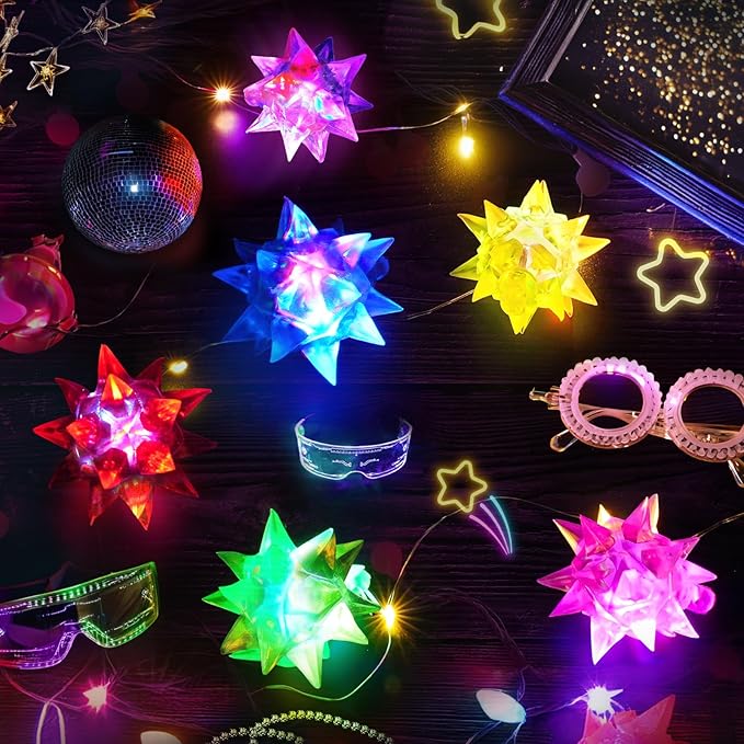 HONLYNE150 PCS Flashing Crystal Star Necklaces, Glow Necklaces Bulk Light up Party Favors, LED Glow in The Dark Necklaces for Kids Adults Birthday Glow Party Rave Halloween Goodie Bags Filler