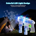 Kid Odyssey 2 Pack Bubble Gun with 4 Refill Solution and 3 Colorful LED Light, Bubble Machine for Kids, Bubble Maker for Party Favors, Birthday Gift, Indoor Outdoor Toys for Toddlers