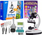 AmScope M30 Series 52-Piece STEM Microscope Kit for Kids - Monocular, Portable Compound Microscope for Kids - Includes The World of The Microscope, Petri Dish, Slides & More - White