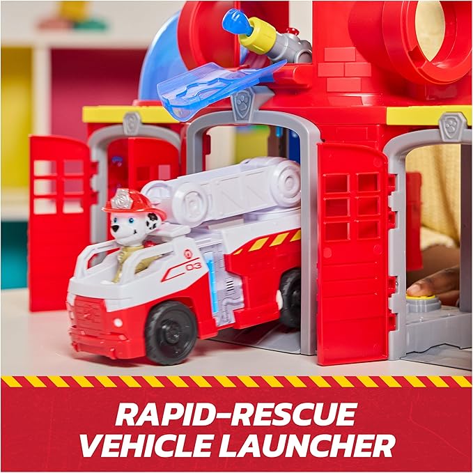 Paw Patrol Fire Rescue Command Center with Marshall Figure, Rescue Fire Truck, Lights, Launcher & Sound Fx, Kids Toys for Boys & Girls Ages 3 and Up