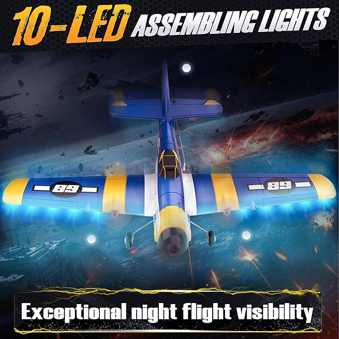 BEZGAR HQ089 RC Plane, Drones for Kids, 6-axis Gyro Remote Control Airplane, RC Helicopter, Easy Control for Beginners Toys with Colorful LED Navigation Lights