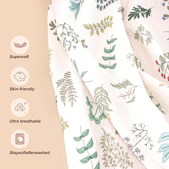 Muslin Nursing Cover for Breastfeeding, Privacy Breathable Breastfeeding Cover with Arch Neckline for Mom, 100% Cotton Nursing Apron, Floral and Green