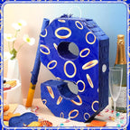 Number 9 Blue and Golden Rings Piñata for Kids Birthday Cartoon Theme Small Piñata with Blindfold Stick Confetti for Fiesta Cinco De Mayo Party Decor, 15.8 x 11 x 2.8 Inch