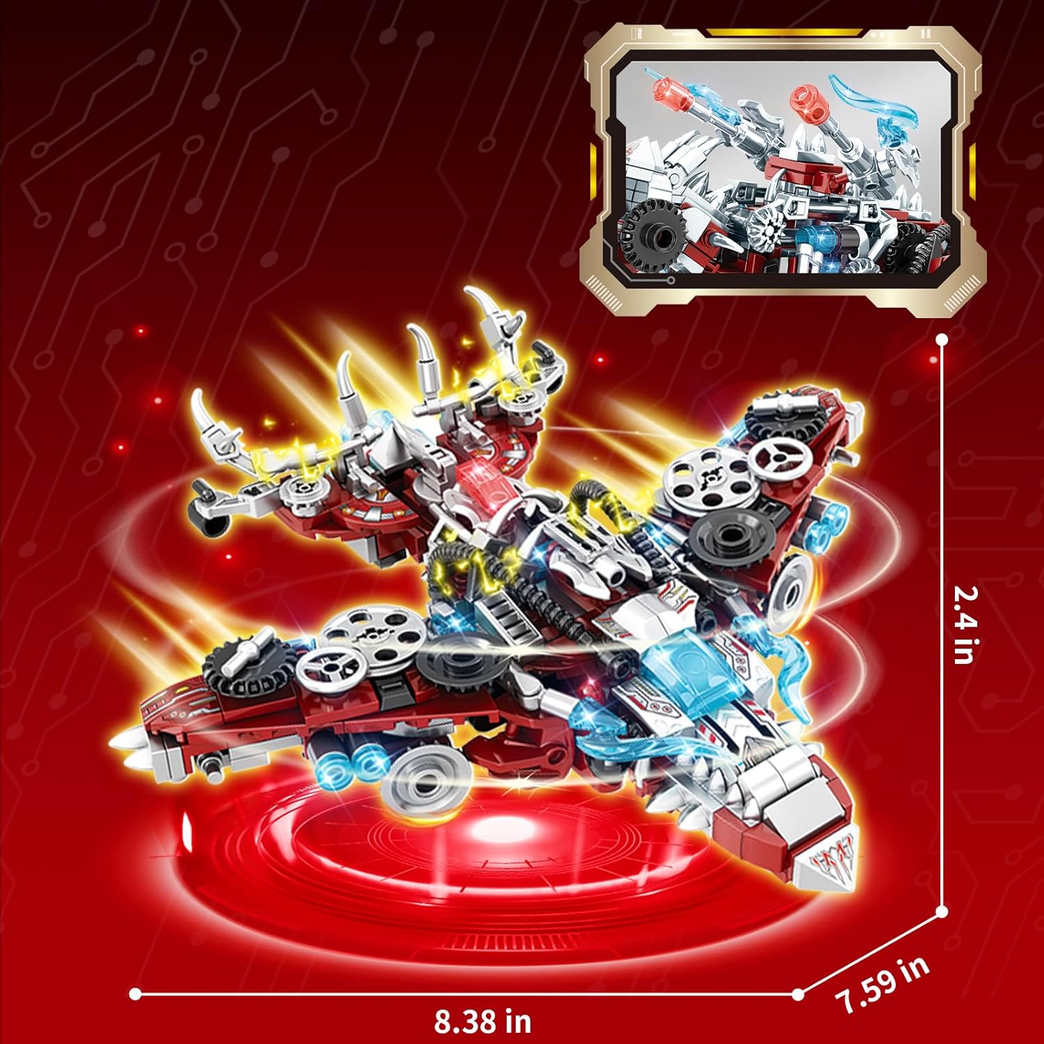 STEM 2 in1 Dinosaurs Building Set, Compatible with Lego Dinosaur Set, Transforming Fighter Jet Building Kit for Adults, Educational Gift Toy for Kids Boys 6-10 (422 PCS)