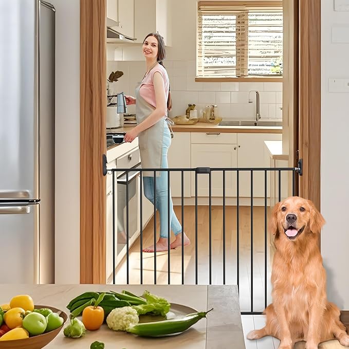 Adjustable Baby Safety Swing Gate, Hardware-Mounted Metal Gate for Stairs and Doorways, Secure Latch for Kids and Pets (Black, 24"-40.5" W x 28.75" H)