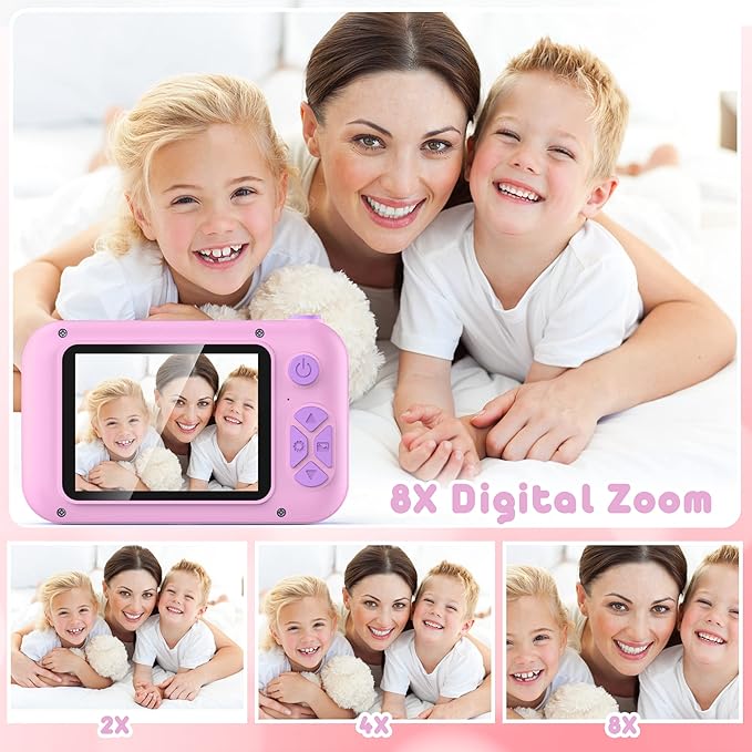 Kids Camera with 180° Flip-up Lens for Selfie & Video, HD Digital Video Cameras for Toddler with 32GB SD Card, Ideal for 3-8 Years Old Girls Boys on Birthday Christmas Party as Gift