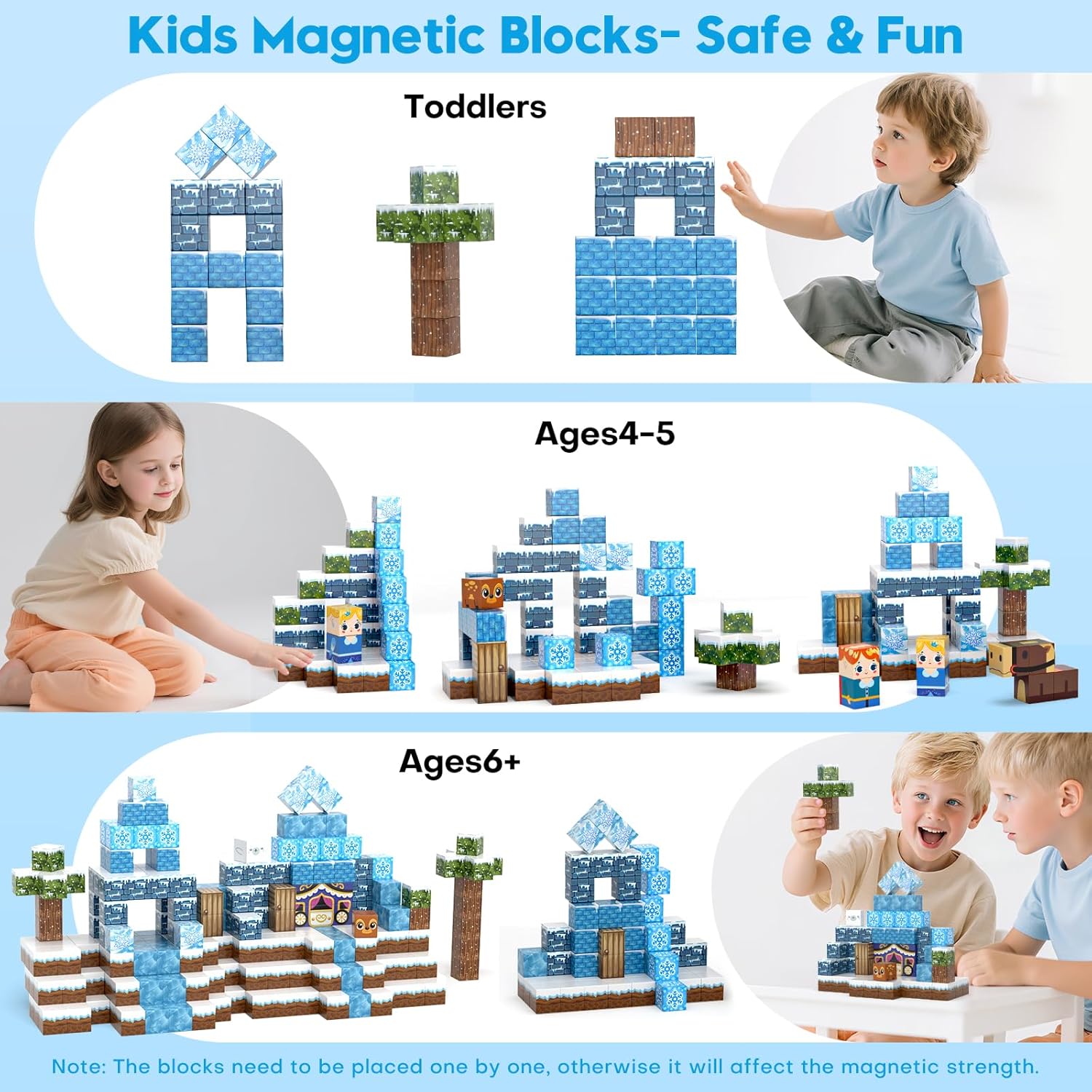 100pcs Magnetic Blocks, Magnetic Blocks for Kids Ages 4-8, Magnetic Cubes Sets for Frozen Princess Castle Build, Stacking Magnets for Kids, Birthday Gifts for Boys and Girls Age 3+ Years Old
