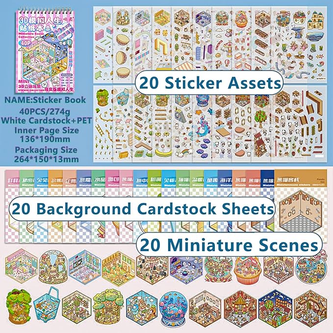 Sticker Book Activity, 20 Sets (1500+) DIY 3D Scene Stickers, Reusable Sticker Book, Mix and Match Creative Sets, Waterproof for All Surfaces, Ultimate Craft Supplies & Party Favors