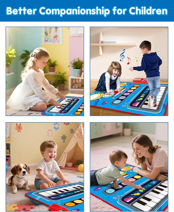 Toys for 1 Year Old Boy Gifts, Baby Musical Mat with Piano & Drum, Adjustable Volume, 12-18 Months Toddler Toys, Christmas Birthday Easter Gifts for 1-2 Year Olds Boys Girls (Blue)