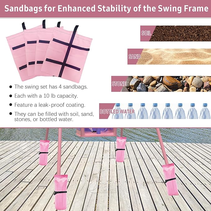 Foldable Toddler Swing Set, Indoor & Outdoor Baby Swing Set for Backyard, Safe and Durable Design, Grow with Your Child (Pink)