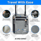 Neck Wallet for Travel & Passport Holder with RFID Blocking - Slim & Easy to Conceal Nylon Travel Pouch for men & women - Holds Phone, Cash, Cards, Keys - Sweat & Water Resistant - Large - Light Grey
