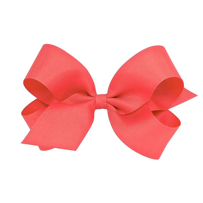 Wee Ones Girls' Plain Wrap Classic Grosgrain Hair Bows on a WeeStay No-Slip Hair Clip, Handmade, Large, Watermelon