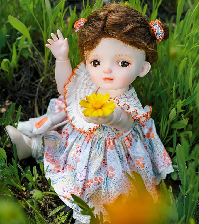 BJD Dolls, 1/4 Ball Jointed Doll Fullset with 15 Articulated Joints and Brown Glass Eyes, 20 Inch (50cm) Full Vinyl Girl, Collectible Reborn-Style Doll for Ages 14+, Gift Box Packaging