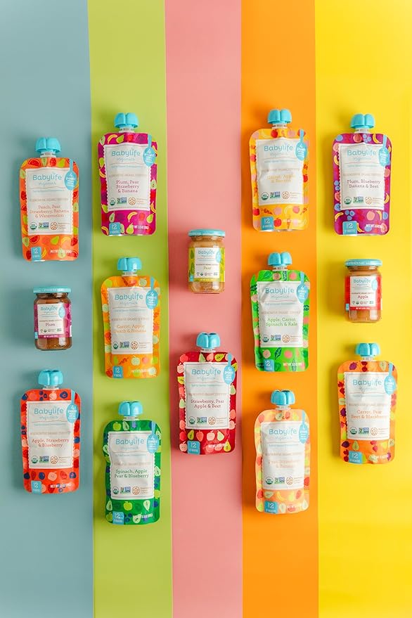 Babylife Organics Stage 2 - Apple, Carrot, Spinach & Kale, 3.5 Ounce Pouch (6 Pack) - Heavy Metal Safe, Organic Baby Food