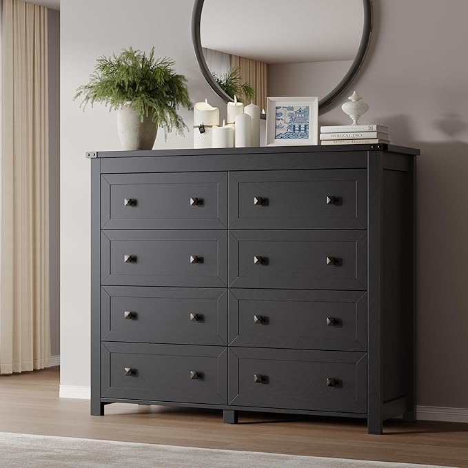 Tall 8-Drawer Dresser, Modern Wooden Storage Chest of Drawers, Dresser TV Stand, Wood Drawer Organizer with Metal Handles for Bedroom, Living Room, Hallway