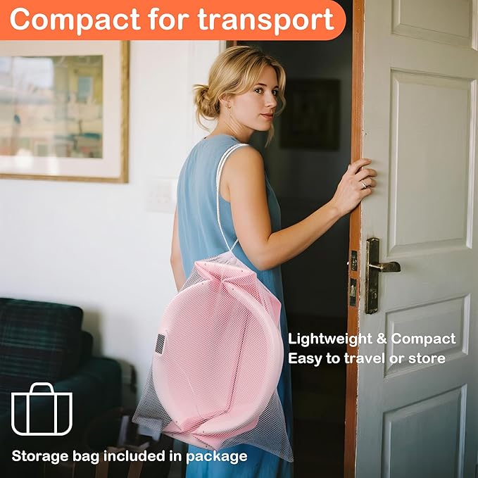 Collapsible Baby Bathtub - Large Baby Bath Tub with Thermometer & Cushion | Travel Portable Newborn Infant Bathtub | Foldable Toddler Bathtub for Baby 0 to 36 Months (Pink)