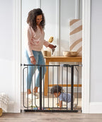 Regalo Easy Step 38.5-Inch Wide Walk Thru Baby Gate, Includes 6-Inch Extension Kit, Pressure Mount Kit, Wall Cups, Black