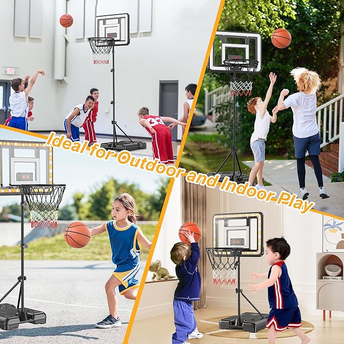 Kids Indoor Basketball Hoop with Scoreboard & Timer,Toddler Adjustable Height Basketball Goal Toy for Outdoor Backyard,Sports Game Play