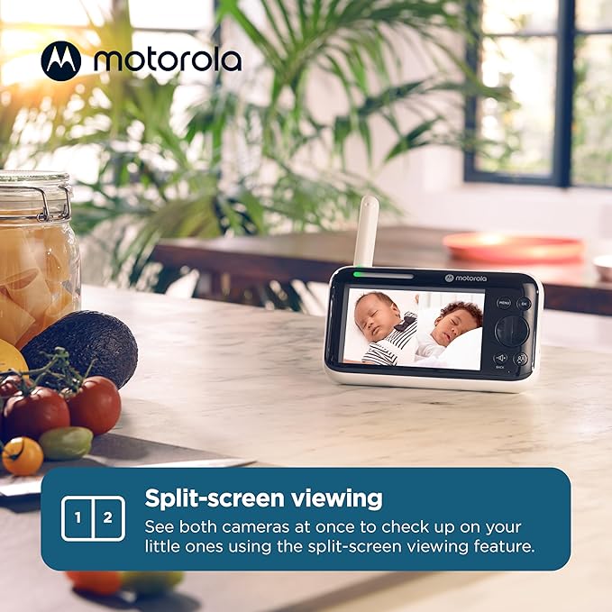Motorola Nursery Video Baby Monitor with 2 Cameras, 5" Screen HD PIP1610, No WiFi, Wall Mount, Long Range, 2-Way Audio, Temperature Sensor, Motorized, Lullabies, PIP1610-2