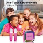 Contixo KS1A Kids Mini Karaoke Machine with LED Lights, 7–10H Playback, Dual Wireless Mics, Magic Voice Effects, Bluetooth Speaker for Children, Portable Singing Toy Gift for Boys & Girls, Pink