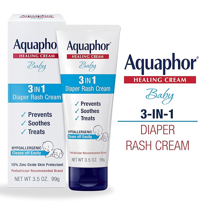 Aquaphor Baby Diaper Rash Cream, 3-in-1 Diaper Rash Relief, 3.5 Oz Tube, (Pack of 3)