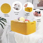 COMFY-HOMI 3 pcs Large Storage Baskets for Shelves, Laundry Basket, Woven Rope Basket, Closet Organizer Bins for Clothes Blanket Towels, Baby Nursery, Gift Toy Baskets, 17” x 13” x 7.5”-Yellow