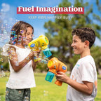 JOYIN 2 Bubble Guns with 2 Refill Solution (10 oz Total), Bubbles Maker, Blower for Kids, Toddlers, Outdoors Activity, Birthday Gift, Easter Basket Stuffers (Yellow+Orange)