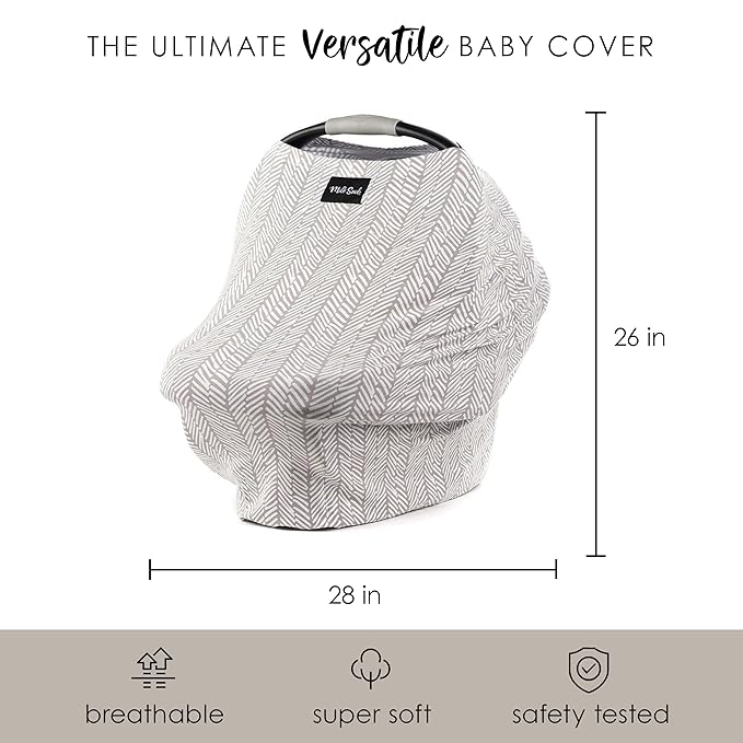 Milk Snob Original 5-in-1 Cover - Added Privacy for Breastfeeding, Baby Car Seat, Carrier, Stroller, High Chair, Shopping Cart, Lounger Canopy - Newborn Essentials, Nursing Top, Herringbone