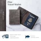 PEGAI Personalized Leather, Passport Holder For Travel | Handmade Passport Wallet Cover Case | Travel Document Holder, Passport Cover for Men, Women, and Family | Pike (Rock Grey)
