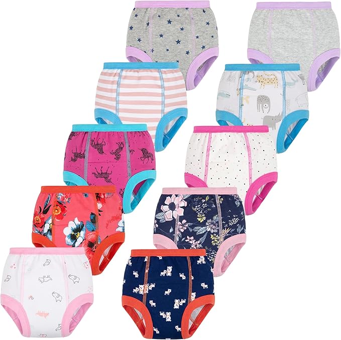 BIG ELEPHANT 10-Packs Training Underwear Absorbent Toddler Potty Trained Pants for Boys and Girls, 12 Months - 9 Years