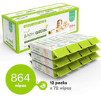 Yugi Green Baby Wipes for Babies Unscented, Compostable, Biodegradable, Plant-Based, Fragrance-Free, for Sensitive Skin, 12 Packs,72 Count,864 wipes