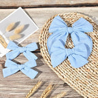 DEEKA 4 PCS Blue Cotton Linen Hair Bows 3 Styles 5" & 4" Handmade Hair Bow set for Toddler Girls Alligator Hair Clips Knot Bows Hair Accessories for Little School Girls (Blue)