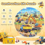 Floor Puzzles for Kids Ages 3 4 5 6 7 8, 70 Piece Construction Site Jigsaw Puzzle with Excavator Bulldozer Forklift Dumper Truck, Building Site Educational Toy Gift for Boys Birthday Christmas