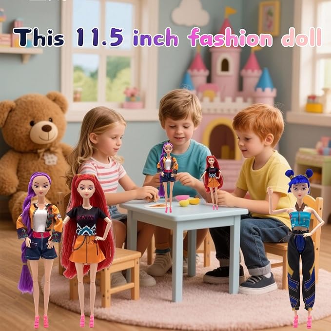2025 New11.5''Singer Fashion Doll with Accessories and Trendy Outfits Set,Articulated/Made to Move Girl Group Dolls, Idea for Enthusiast Fan (Doll & Table Accessories Sets)