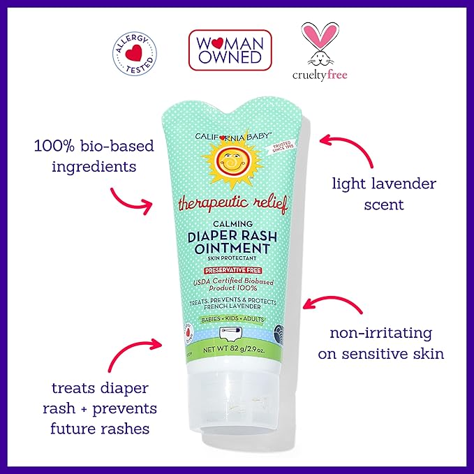 California Baby Calming Diaper Rash Cream | 100% Bio-Based | Zinc Oxide Ointment | Lavender Scented Diaper Cream | Cloth Diapers Safe | 82 g / 2.9 oz.