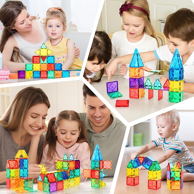 30PC Magnetic Tiles Kids Toys, Squares Magnetic Building Tiles for 3 4 5 6 7 8+ Years Old Boys Girls, Magnet Blocks Stacking Toys Birthday Gift for Toddlers STEM Learning Toys Magnet Tile Accessorie