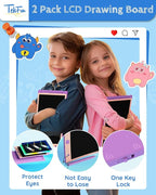 TEKFUN 2 Pack LCD Writing Tablet with Pen Cord, 8.5in Erasable Doodle Board Mess Free Drawing Pad for Kids, Car Trip Educational Toys Birthday for 3 4 5 6 7 Girls Boys (2*Purple)