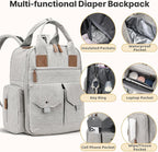 Diaper Bag Backpack - Large Diaper Bag with Portable Changing Pad as Baby Shower Gifts, Lightweight Waterproof Unisex Travel Baby Bag with 4 Insulated Pockets and Stroller Buckles, Light Grey