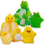 Ducky Scrub 'N Soak Baby Loofah for Bathing Set for Kids Body Scrubber Cute Cartoon Kids Loofah Bath Scrubber for Children Shower Washing Exfoliating, Baby Bath Sponge Yellow Duck Included
