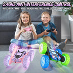 Remote Control Car, Double Sided 360°Rotating 4WD RC Cars, with Sparkling LED Wheels, 2.4GHz Electric Race Stunt Toy Car, Rechargeable Toy Cars for Boys Girls Birthday