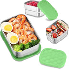 HaWare Stainless Steel Lunch Box Containers for Kids, Leak Proof Food Storage Containers with Green Silicone Lids, Easy Open Bento Box for School and Daycare, Portable Metal Snack Box (8oz*2+25oz)