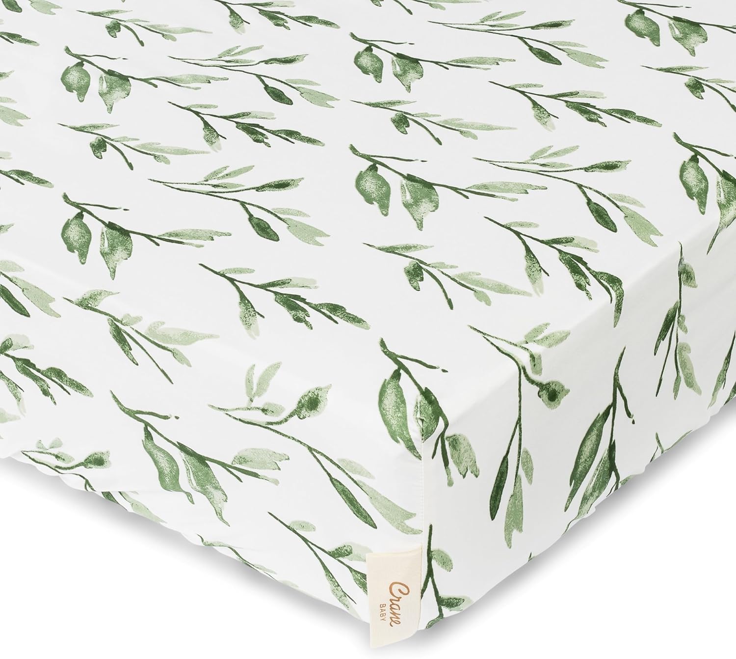 Crane Baby 100% Cotton Sateen Crib Sheet, Fitted for Cribs and Toddler Beds, Baby Crib Sheets, Baby Bedding for Boys and Girls, Green Leaf