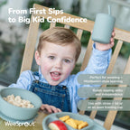 WeeSprout Silicone Baby Cups With Straws and Lids, 4 & 8 oz Options, Set of 2, Food Grade Toddler Training Container, Built In Straw Stoppers, Measurement Markings, Dishwasher Safe + Straw Cleaner